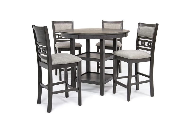 Gia Round Counter Height Dining Table & 4 Stools in Gray Mor Furniture