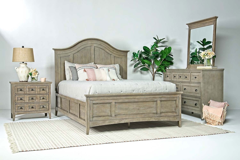 Bay Creek Arch Panel Bed Dresser Mirror Nightstand In Light Gray Ca King Mor Furniture