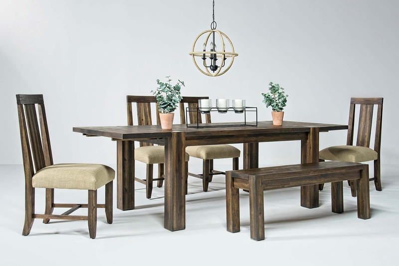 Meadow Extendable Dining Table, 4 Chairs & Bench in Brown | Mor Furniture