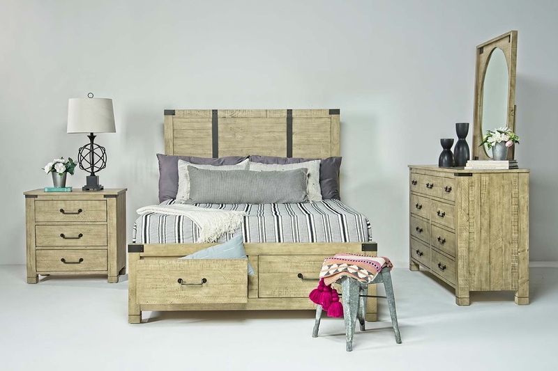 Pine Hill Panel Bed w/ Storage, Dresser & Mirror in Oat, Queen, Image 1