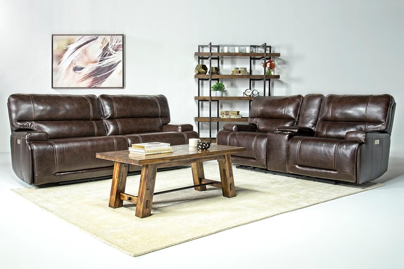 Oslo 3 Power Sofa & Console Loveseat in Dark Brown Leather, Image 1