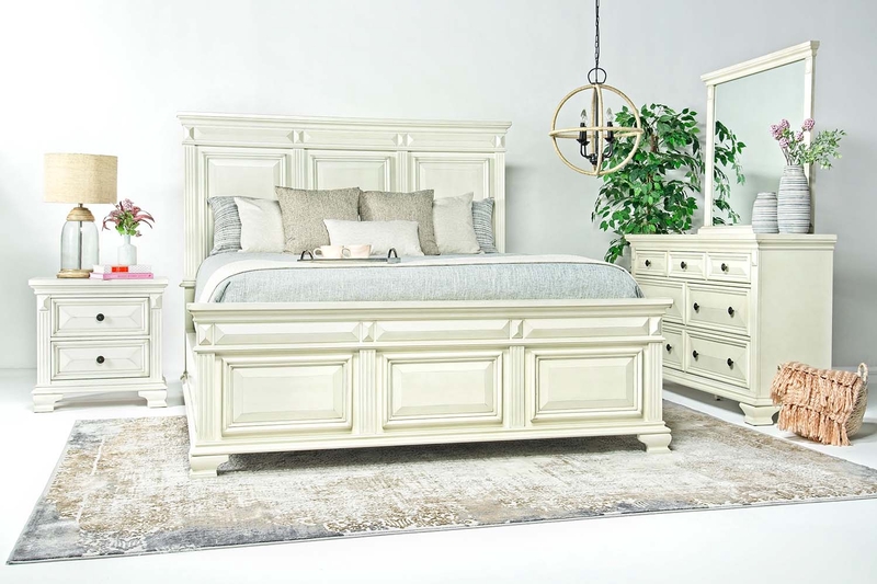 Calloway Panel Bed, Dresser & Mirror in White, Queen, Image 1