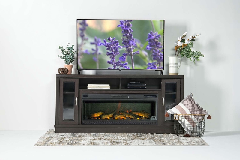 Hutchinson Console W Fireplace Insert In Brown 70 Inch Mor Furniture