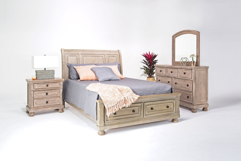 Alegra Sleigh Bed W Storage Dresser Mirror Nightstand In Gray Eastern King Mor Furniture