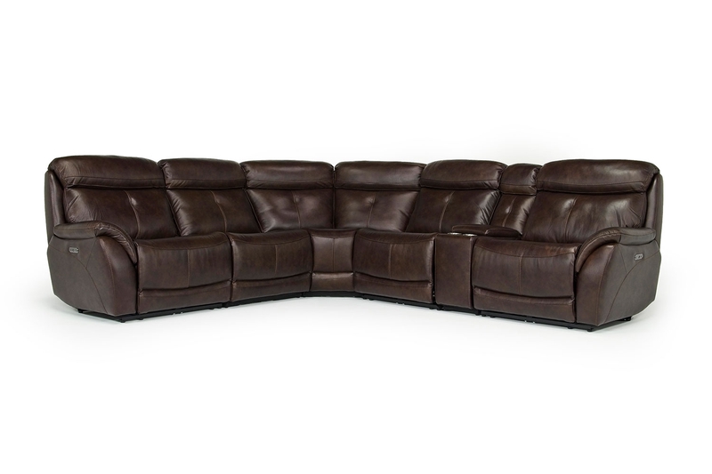 Alpha 6 Piece 3 Power Sectional w/ 3 Power Armless Recliner in Brown Leather, Image 1