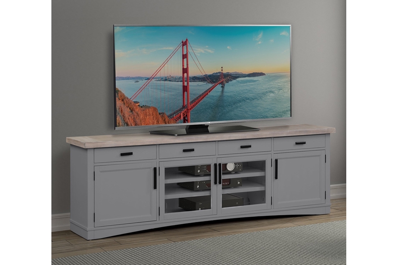 Americana Media Console in Gray, 92 Inch Mor Furniture