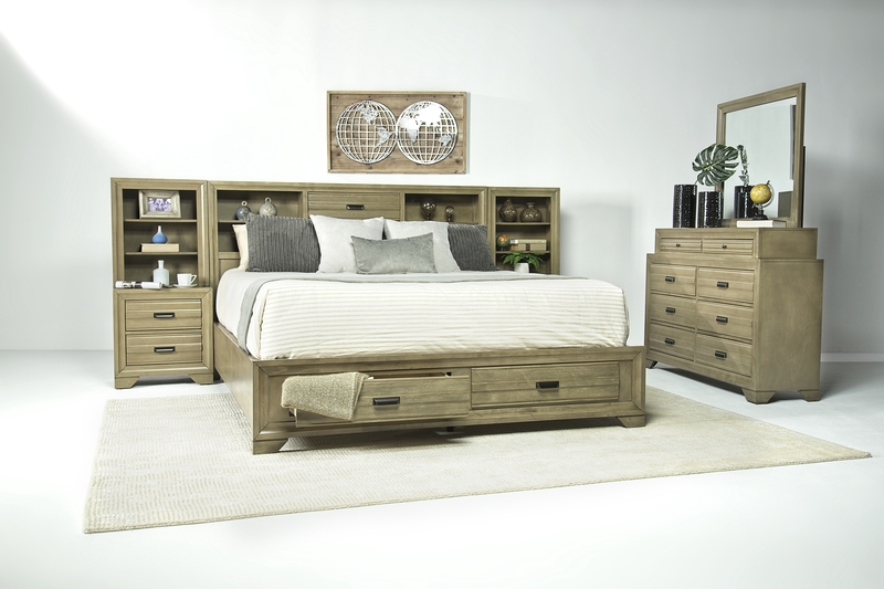 Andes Bookcase Bed w/ Storage, Dresser & Mirror in Gray ...