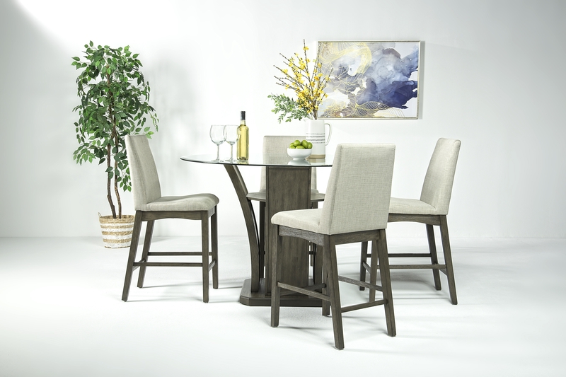 Dapper Round Counter Height Dining Table & 4 Stools in Gray Mor Furniture