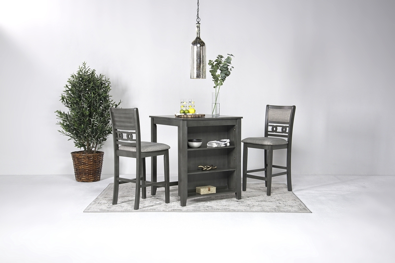 Gia Counter Height Kitchen Island & 2 Stools in Gray | Mor Furniture