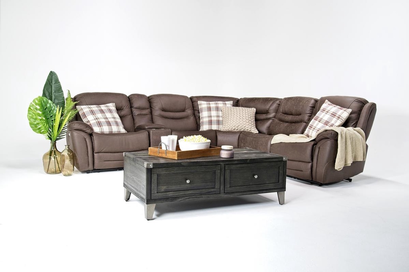 Splash 6 Piece 2 Power Sectional w/ 2 Power Armless Recliner in Brown