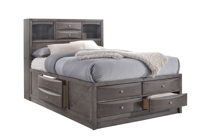 Remi Bookcase Bed w/ Storage in Gray, Queen, Image 1 Remi Bookcase Bed w/ Storage in Gray, Queen, Image 1