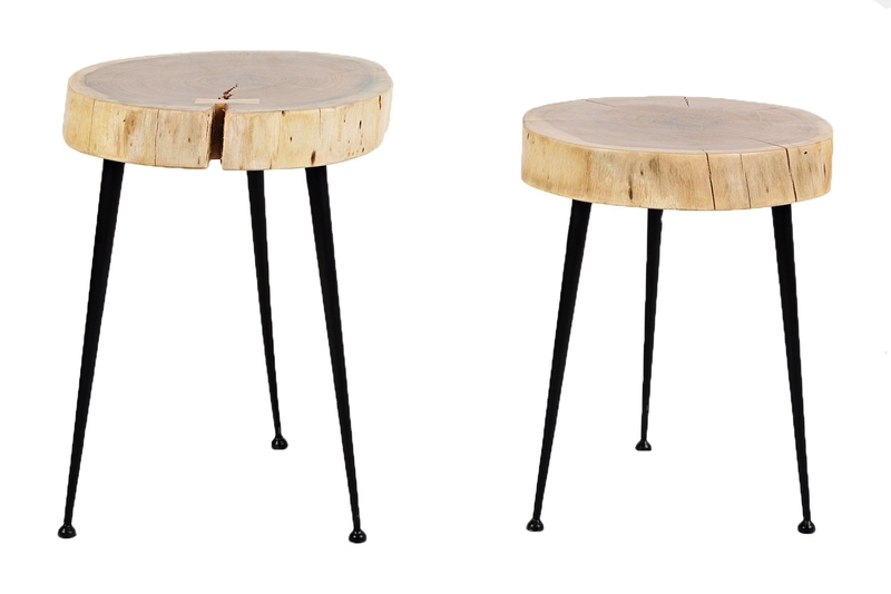 Iron & Wood Accent Tables, Set of 2, Image 1 Iron & Wood Accent Tables, Set of 2, Image 1