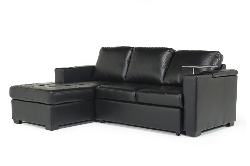 Luigi Full Pullout Sofa Chaise in Black, Left Facing, Image 1 Luigi Full Pullout Sofa Chaise in Black, Left Facing, Image 1