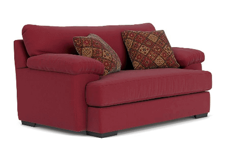 Red chair and a shop half with ottoman
