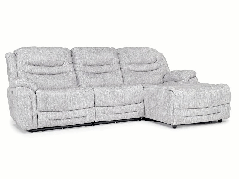 Cavala 2 Power Sofa Chaise w/ 2 Power Armless Recliner in Dove, Right