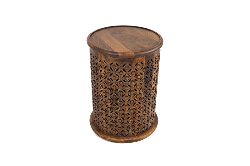 Carved Drum Accent Table in Mango, Image 2