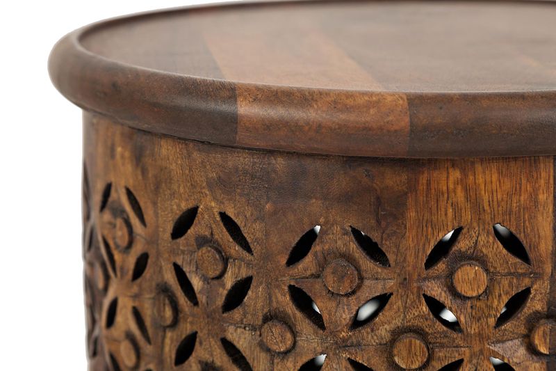 Carved Drum Accent Table in Mango, Image 3