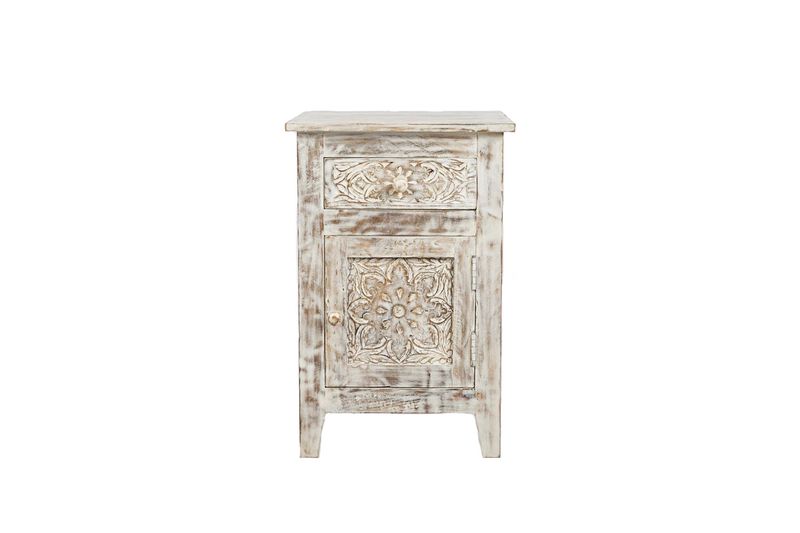 Hand Carved End Table in White, Image 2
