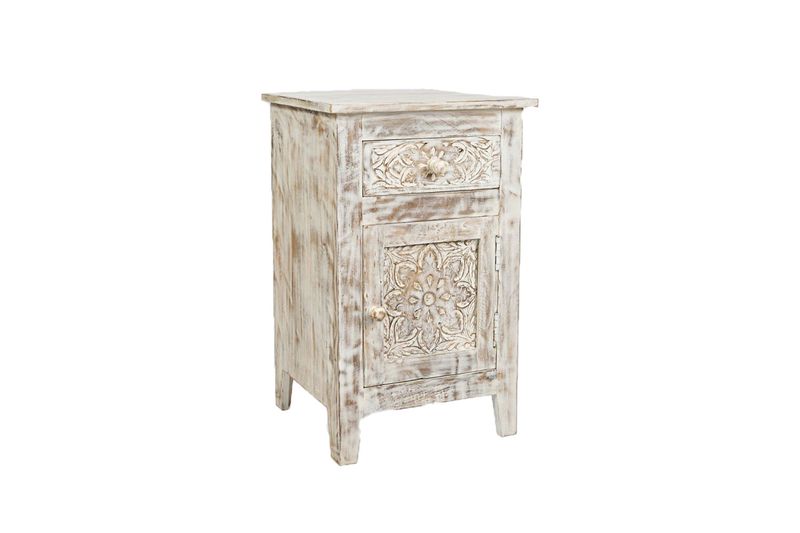Hand Carved End Table in White, Image 1