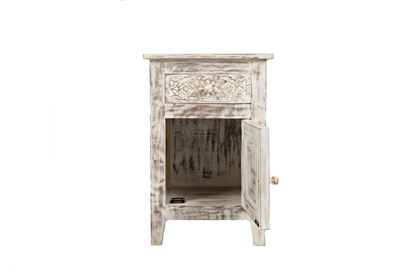 Hand Carved End Table in White, Image 3