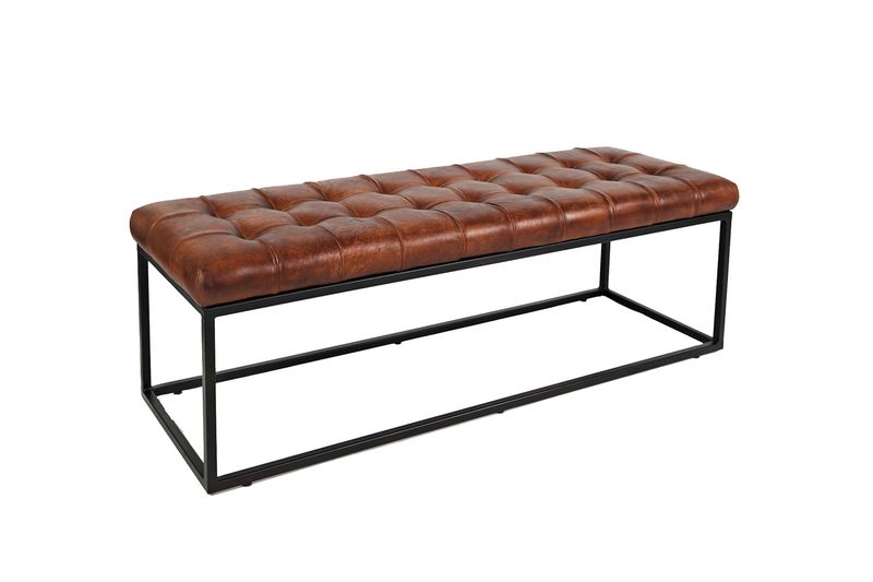 Leather Tuft Bench in Brown, Image 1