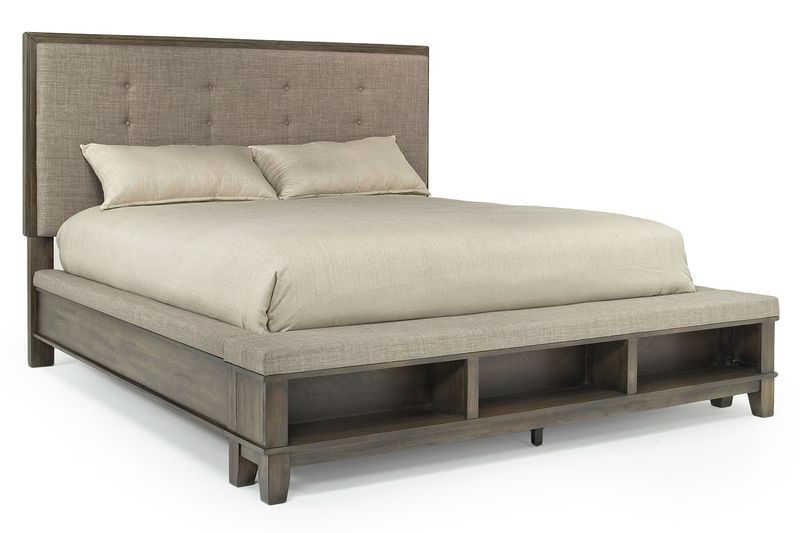 Cagney Upholstered Panel Bed w/ Storage in Gray, Queen, Image 1