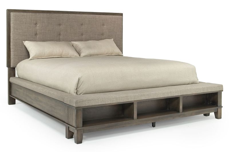 Cagney Upholstered Panel Bed w/ Storage in Gray, California King, Image 1