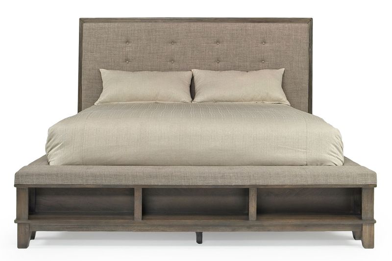 Cagney Upholstered Panel Bed w/ Storage in Gray, Eastern King, Image 2