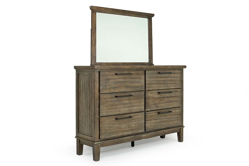 Cagney Upholstered Panel Bed w/ Storage, Dresser & Mirror in Gray, Eastern King, Image 4
