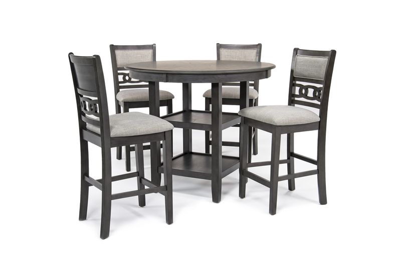 Gia Round Counter Height Dining Table & 4 Stools in Gray, Image 1