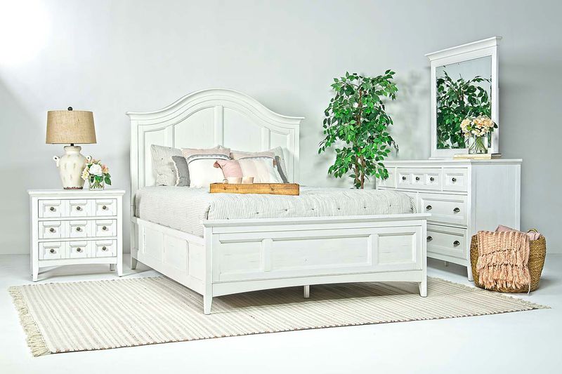 Bay Creek Arch Panel Bed, Dresser, Mirror & Nightstand in White, Queen, Image 1