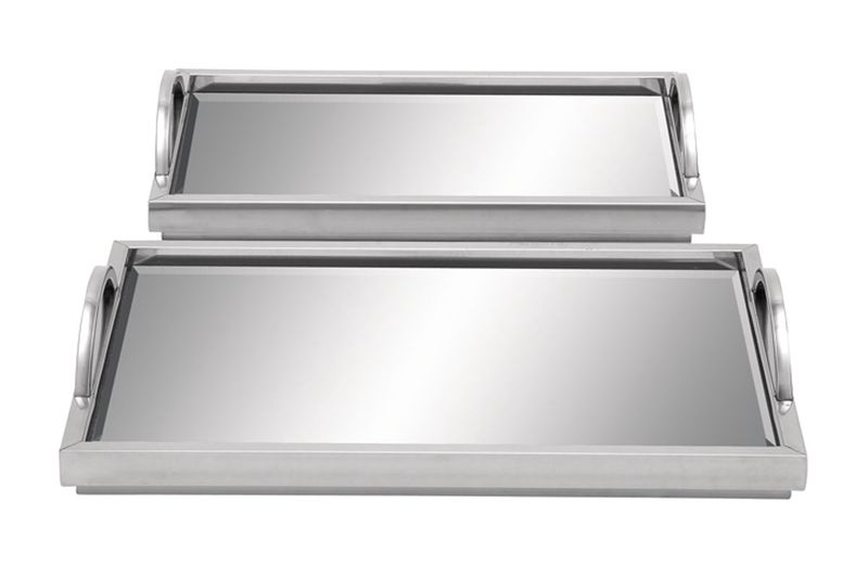 Silver Mirrored Trays, Set of 2, Image 1