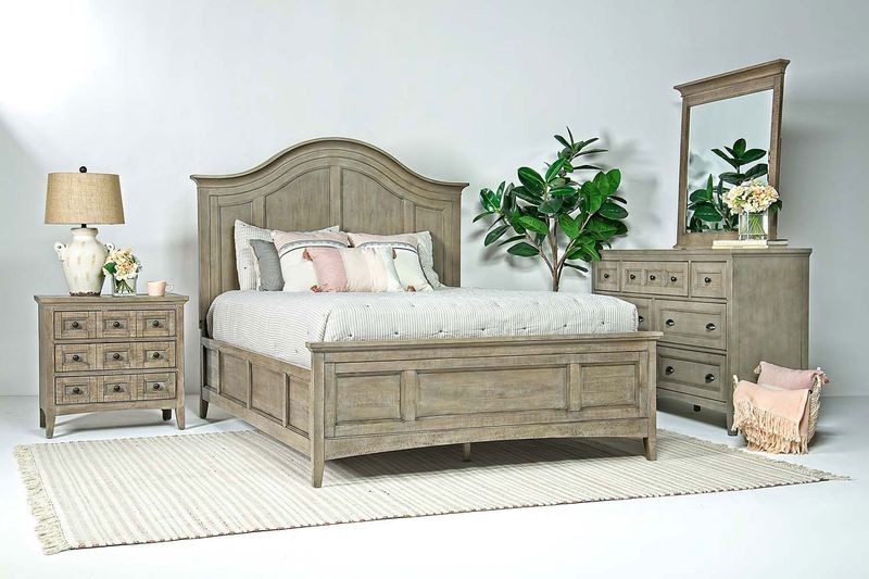 Bay Creek Arch Panel Bed, Dresser, Mirror & Nightstand in Light Gray, Queen, Image 1