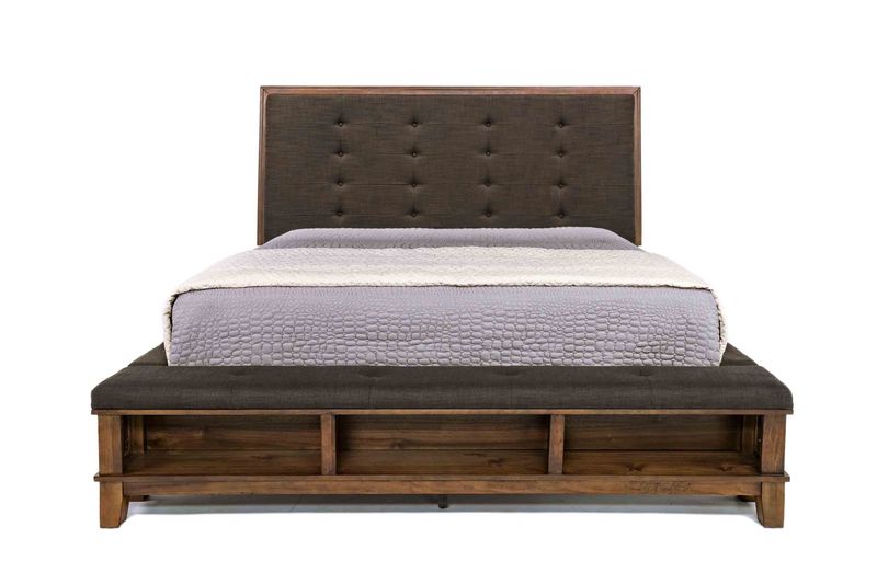 Cagney Upholstered Panel Bed w/ Storage in Brown, California King, Image 2