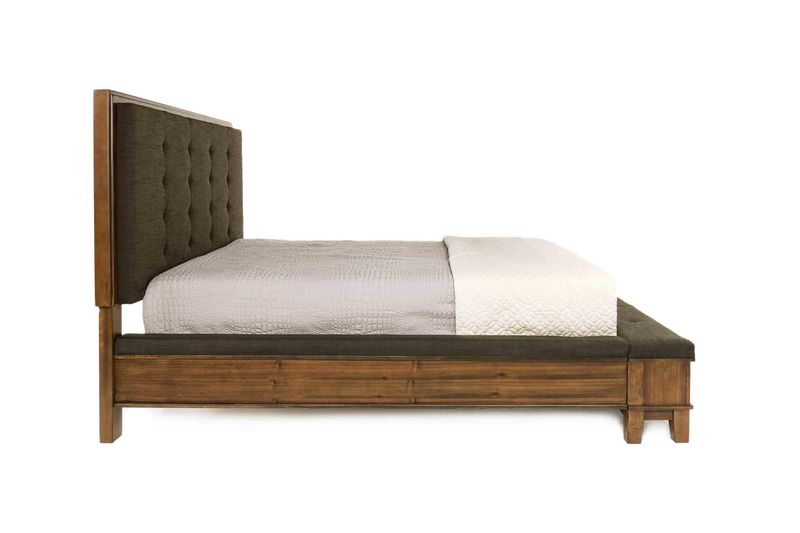 Cagney Upholstered Panel Bed w/ Storage in Brown, California King, Image 3