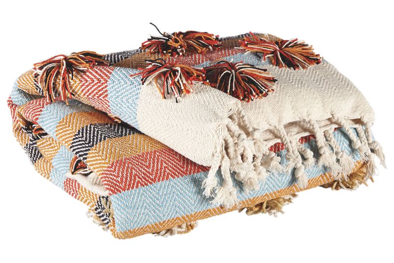 Jacinta Throw Blanket in Creme/Blue/Orange, Image 1