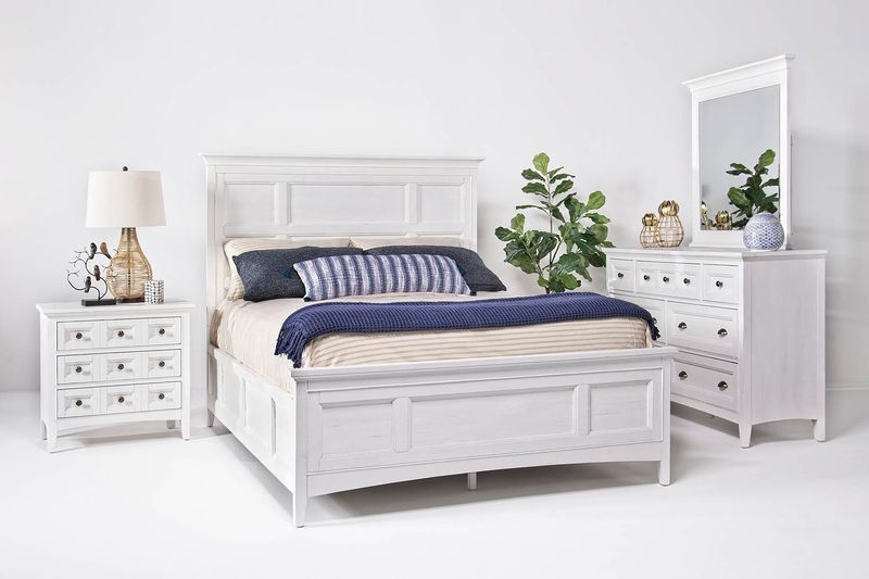 Bay Creek Panel Bed, Dresser, Mirror & Nightstand in White, Queen, Image 1