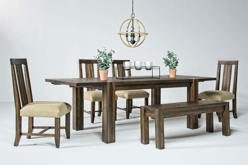 Meadow Dining Table, 4 Chairs & Bench in Brown, Image 1