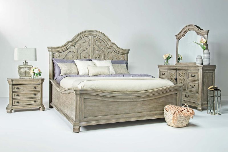 Bellamy Arch Panel Bed, Dresser & Mirror in Gray, Eastern King, Image 1