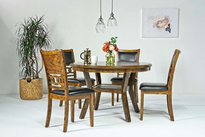Gia Round Dining Table & 4 Chairs in Light Brown, Image 1