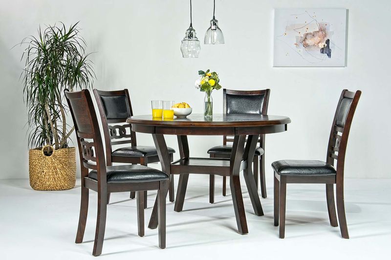 Gia Round Dining Table & 4 Chairs in Dark Brown, Image 1