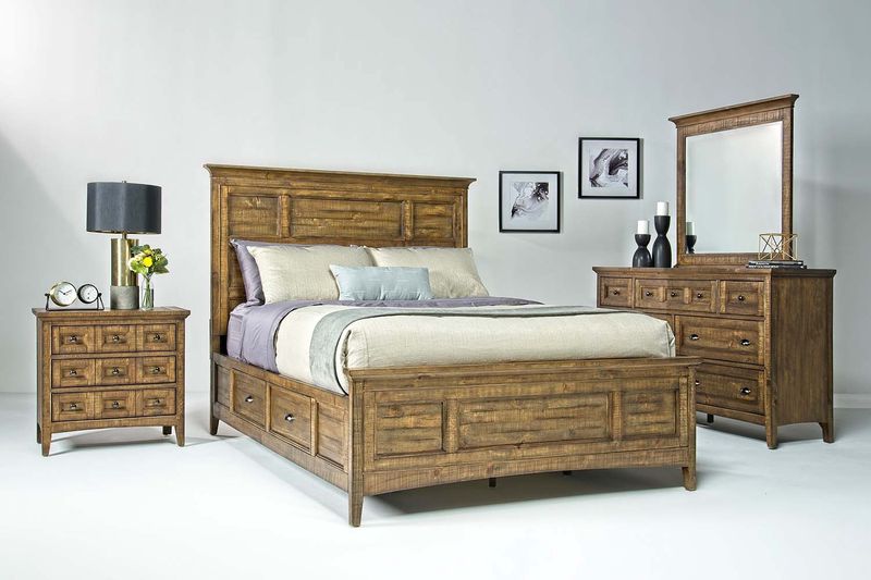 Bay Creek Panel Bed, Dresser, Mirror & Nightstand in Nutmeg, Queen, Image 1