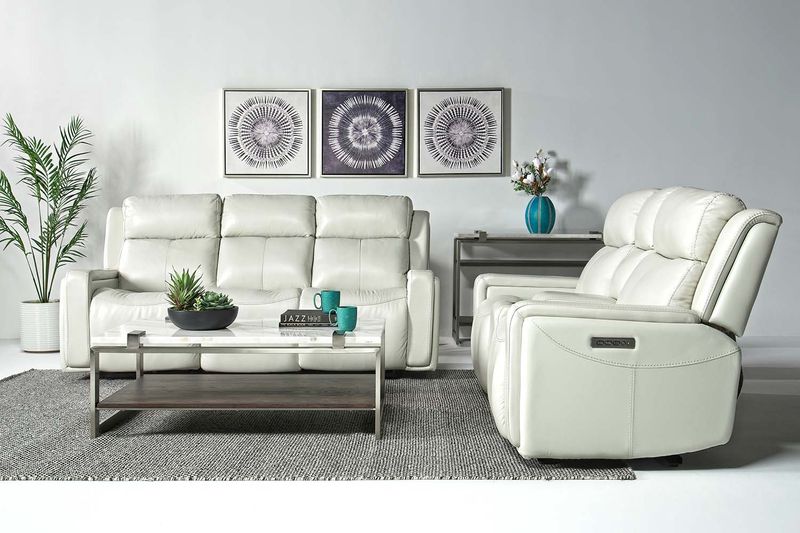 Ice 3 Power Sofa & Console Loveseat in White Leather, Image 1