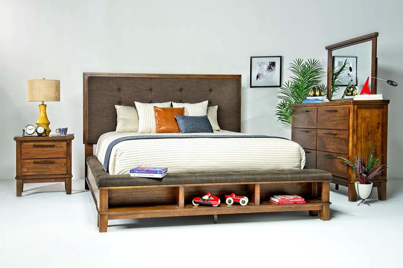 Cagney Upholstered Panel Bed w/ Storage in Brown, California King, Image 6