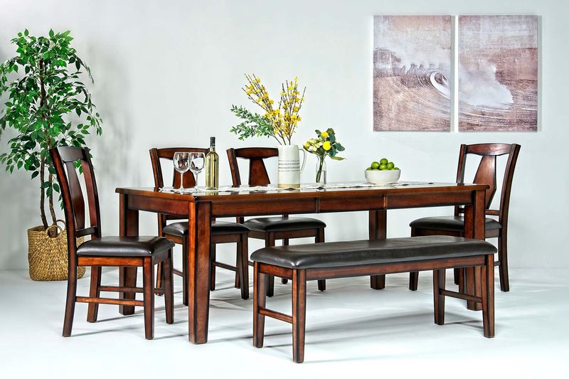 Napa Dining Table, 4 Chairs & Bench in Brown, Image 1
