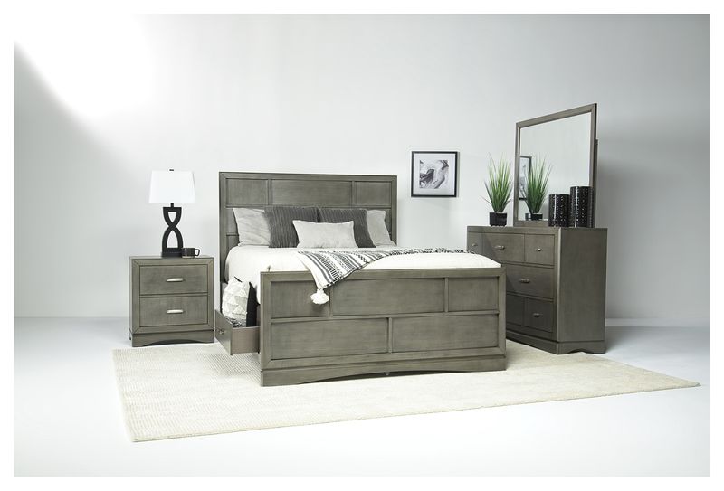 Ontario Panel Bed w/ Storage, Dresser, Mirror & Nightstand in Gray, Eastern King, Image 1