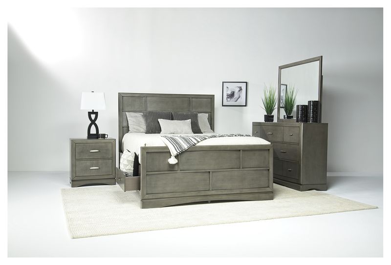 Ontario Panel Bed w/ Storage, Dresser, Mirror & Nightstand in Gray, Queen, Image 1