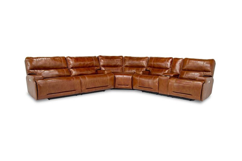 Oslo 3 Piece 3 Power Sectional in Brown Leather, Image 1