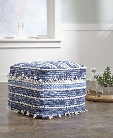 Anthony Nubby Pouf in Blue & White, Image 2