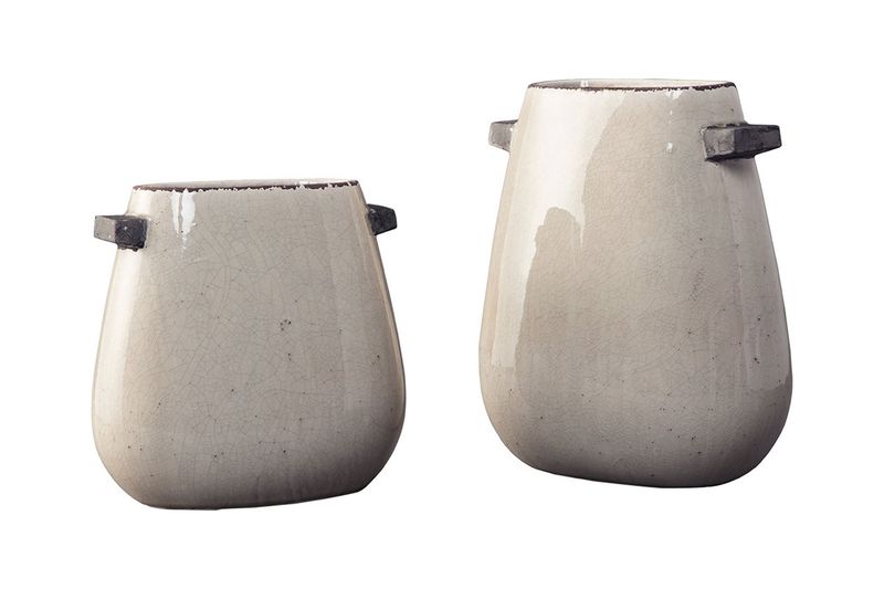 Diah Glazed Ceramic Vases in White, Set of 2, Image 1 Diah Glazed Ceramic Vases in White, Set of 2, Image 1